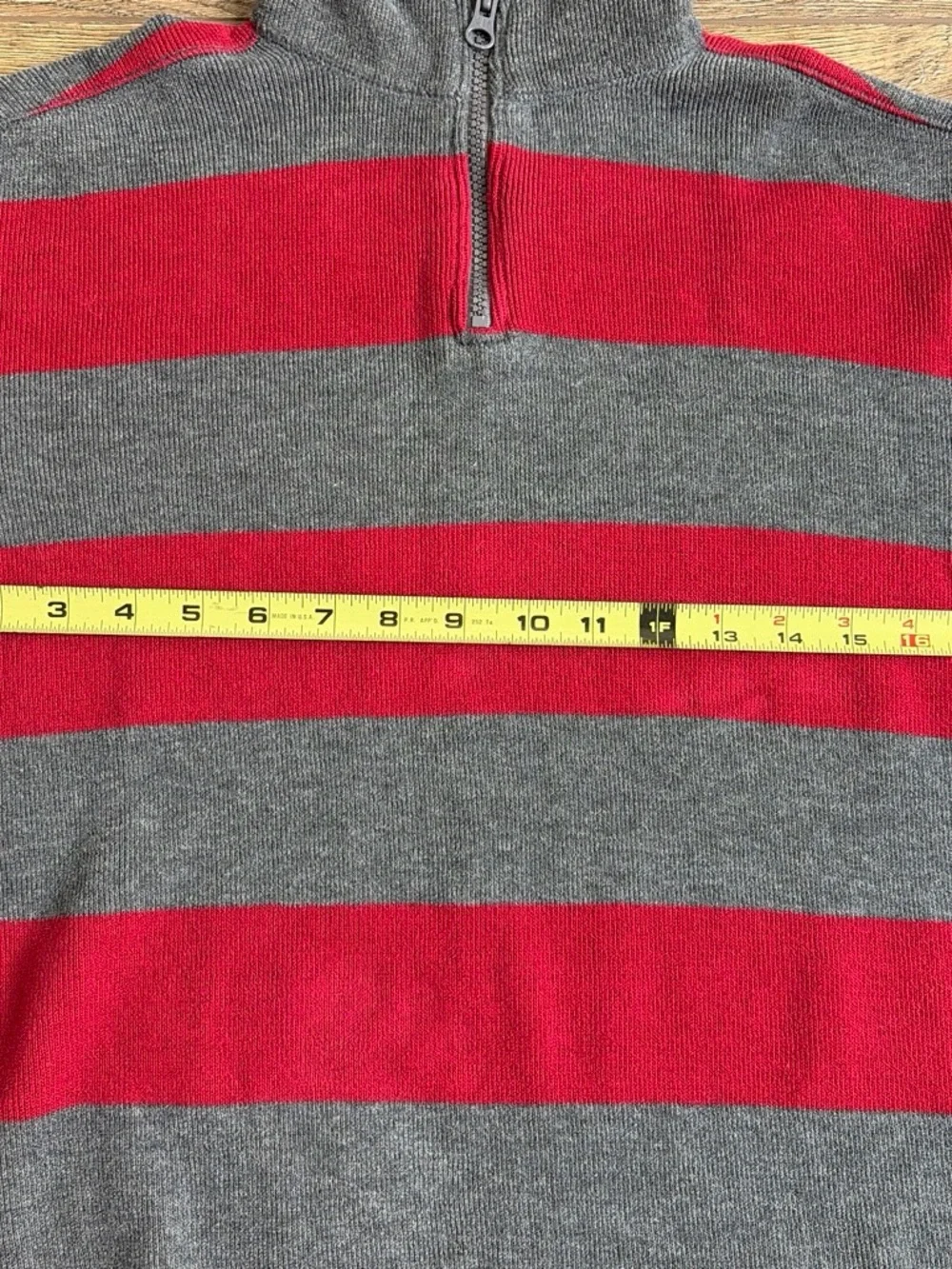 GAP Red and Gray Striped Half-Zip Sweater